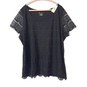 Lane Bryant Black Lace Top Women’s Size 22 24 Short Sleeve Blouse NWT